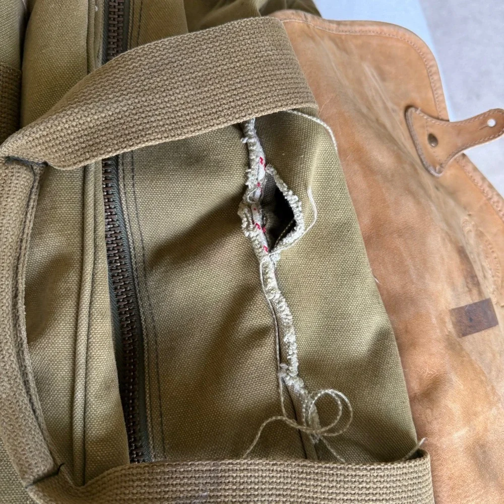 Eddie Bauer Outdoor Outfitters Canvas Duffel Bag Green Distressed Travel Luggage